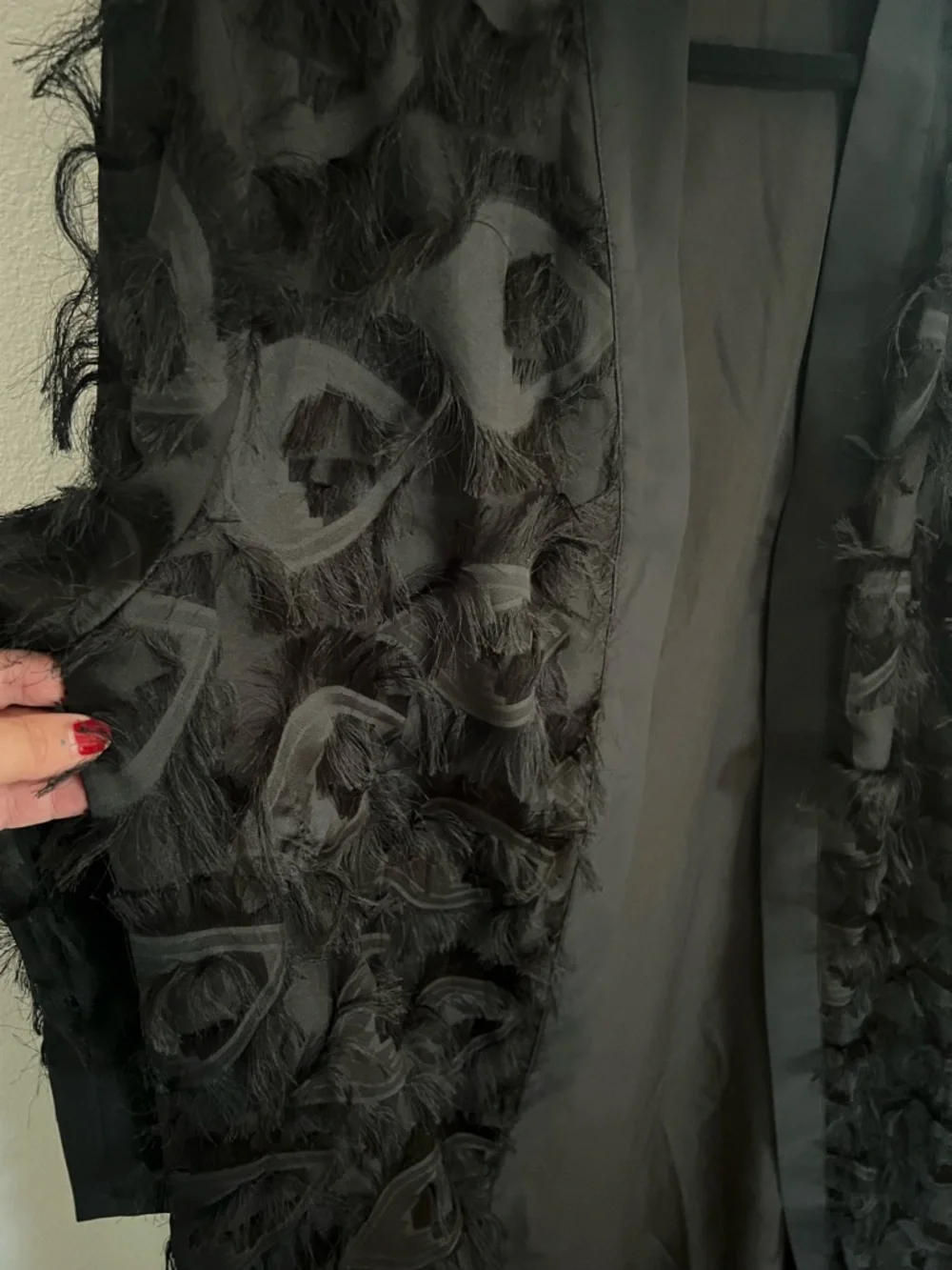 Black Sheer Feathered Duster Robe | Gothic Textured Kimono - Picture 6 of 6